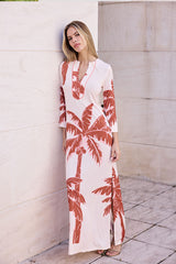 KAFTAN ESCOTE MEXI PALMERA TEJA