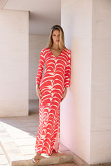 KAFTAN ESCOTE PICO HOJAS ROJAS
