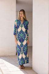 KAFTAN ESCOTE PICO PALMERAS AZULES
