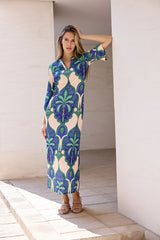 KAFTAN ESCOTE PICO PALMERAS AZULES