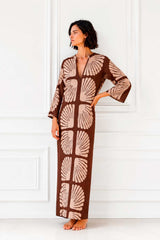 KAFTAN ESCOTE LAGRIMA IKAT PICO CONCHA MARRON