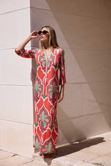 KAFTAN TIRILLA PALMERAS ROJO
