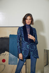 LEVITA MEDIA CUELLO SMOKING TERCIOPELO AZUL BROCADA