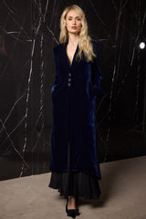 LEVITA TERCIOPELO SEDA LARGA 3 BOTONES Y ABERTURA DETRÁS AZUL