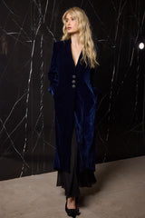 LEVITA TERCIOPELO SEDA LARGA 3 BOTONES Y ABERTURA DETRÁS AZUL