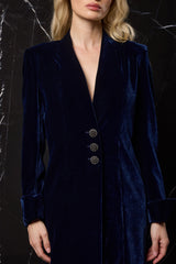 LEVITA TERCIOPELO SEDA LARGA 3 BOTONES Y ABERTURA DETRÁS AZUL