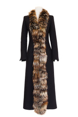 ABRIGO LARGO LANA CON CUELLO PELO ZORRO VERDE OSCURO Negro