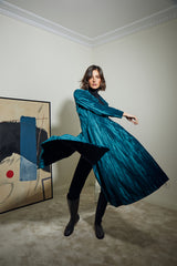 ABRIGO TERCIOPELO LARGA 3 BOTON AZUL TURQUESA