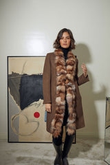 ABRIGO LANA CORTOS CON CUELLO PELO ZORRO MARRON ESPIGA