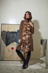 ABRIGO LANA CORTOS CON CUELLO PELO ZORRO MARRON ESPIGA