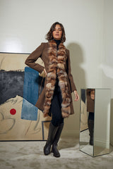 ABRIGO LANA CORTOS CON CUELLO PELO ZORRO MARRON ESPIGA