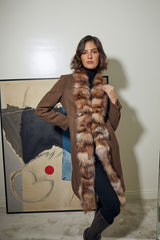 ABRIGO LANA CORTOS CON CUELLO PELO ZORRO MARRON ESPIGA