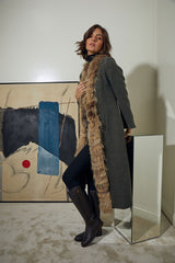 ABRIGO LARGO LANA CON CUELLO PELO ZORRO VERDE OSCURO VERDE gris