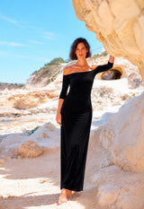 VESTIDO PUNTO CUELLO BARCA NEGRO