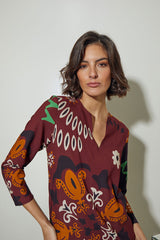 VESTIDO CUELLO LAGRIMA Y MANGA LARGA GRANATE