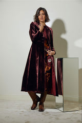 VESTIDO CUELLO LAGRIMA Y MANGA LARGA GRANATE