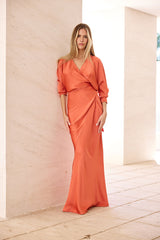 VESTIDO FIESTA LARGO NARANJA