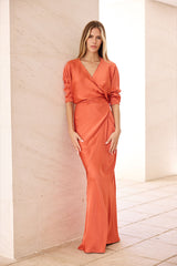 VESTIDO FIESTA LARGO NARANJA