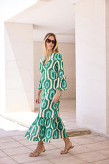 VESTIDO HILO VOLANTE ABAJO Y EN MANGA VERDES