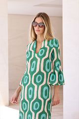 VESTIDO HILO VOLANTE ABAJO Y EN MANGA VERDES