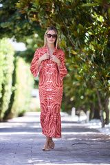 VESTIDO KIMONO HILO ANIMAL PRINT ROJO