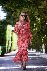 VESTIDO KIMONO HILO ANIMAL PRINT ROJO