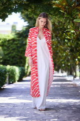 VESTIDO KIMONO HILO HOJAS ROJAS