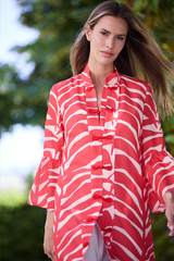 VESTIDO KIMONO HILO HOJAS ROJAS