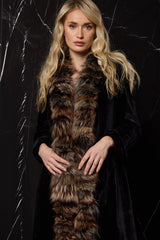 ABRIGO LARGO DE TERCIOPELPO DE SEDA CON CUELLO PELO ZORRO NEGRO