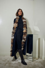 ABRIGO LARGO LANA CON CUELLO PELO ZORRO VERDE OSCURO Negro