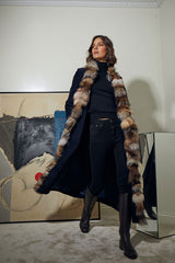 ABRIGO LARGO LANA CON CUELLO PELO ZORRO VERDE OSCURO Negro