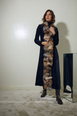 ABRIGO LARGO LANA CON CUELLO PELO ZORRO VERDE OSCURO Negro