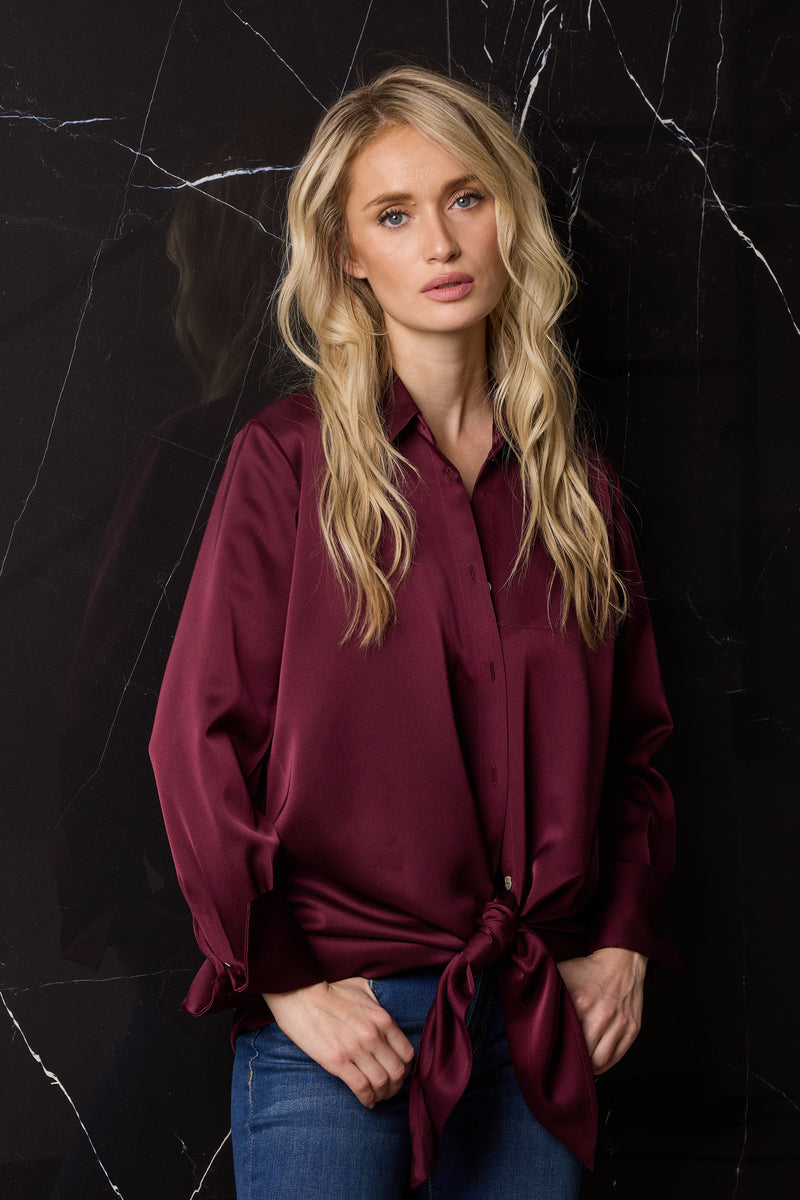 BLUSA CAMISERA NUDO GRANATE MARISA ARACIL