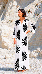 KAFTAN ESCOTE LAGRIMA IKAT PICO BLANCO Y NEGRO