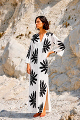 KAFTAN ESCOTE LAGRIMA IKAT PICO BLANCO Y NEGRO