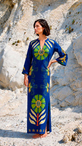 KAFTAN ESCOTE LAGRIMA IKAT PICO AZUL FLOR