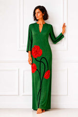 KAFTAN ESCOTE LAGRIMA IKAT PICO VERDE FLOR