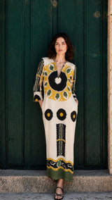 KAFTAN ESCOTE LAGRIMA IKAT PICO  AMARILLO Y NEGRO