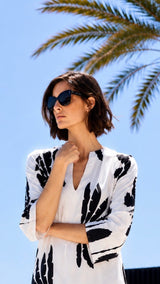 KAFTAN IKAT PICO HOJA BLANCO Y NEGRO