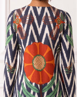 KAFTAN ESCOTE LAGRIMA IKAT ZIG ZAG AZULCON FLOR