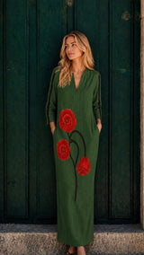 KAFTAN ESCOTE LAGRIMA IKAT PICO VERDE FLOR
