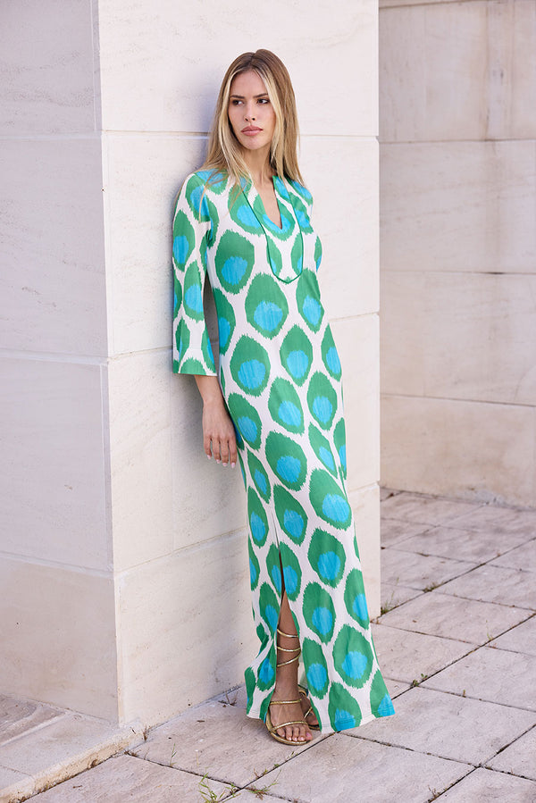 KAFTAN ESCOTE MEXI MEDALLONES TURQUESA