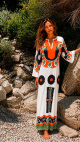 KAFTAN MEXI NARANJA Y NEGRO