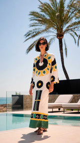 KAFTAN ESCOTE LAGRIMA IKAT PICO  AMARILLO Y NEGRO
