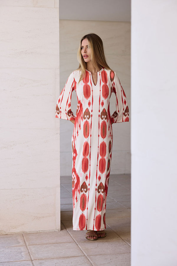 KAFTAN ESCOTE PICO ESTAMPADOS ROJOS