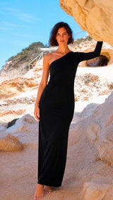 VESTIDO PUNTO 1 HOMBRO NEGRO
