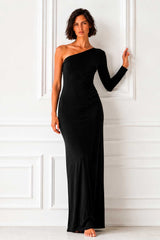 VESTIDO PUNTO 1 HOMBRO NEGRO