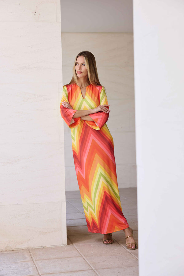 VESTIDO HILO RECTO Y CUELLO PICO ZIG ZAG
