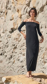 VESTIDO PUNTO CUELLO BARCA NEGRO