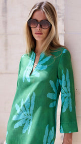 KAFTAN VESTIDO ESCOTE LAGRIMA LINO VERDE